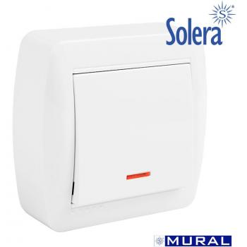 Interruptor Solera mur02ilu con indicador luminoso y dimensiones de 7,4 x 7,2 x 2,8 cm