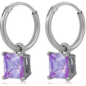 Córdoba Jewels | Pendientes en plata de ley 925 con zirconita con diseño Arito Square Amatista Silver