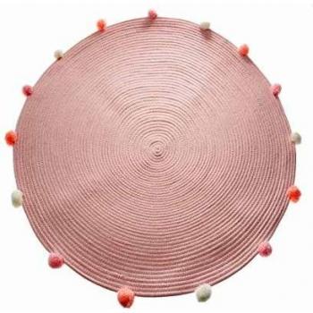 ALFOMBRA INFANTIL CON POMPONES ROSA 90 CM DIÁMETRO