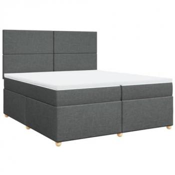 Cama Box Spring con colchón de muelles en tela gris oscuro 200x200 cm
