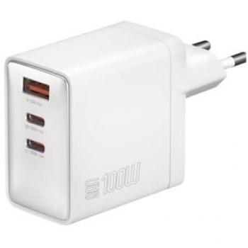 Cargador Universal 4smarts GaN Pocket 100W con 2 Puertos USB-C y 1 USB-A, Carga Rápida, Color Blanco