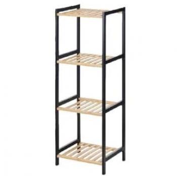 Estantería de Baño 35 x 30 x 100 cm Negro Natural Bambú Madera de Pino