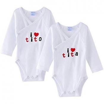 Amomí Body para Bebé, Pack de 2 unidades, Manga Larga, 100% algodón, Suave Bodies con Botones de Presión, Color Blanco y Crudo