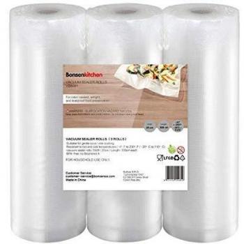 Bonsenkitchen Rollos al Vacio para Envasadora al Vacío, 3 Rollos 20 x 300cm Bolsas de Vacio Gofradas para Conservación de Alimentos y Sous Vide Cocina & Boilable,BPA Free - VB8001