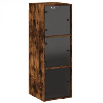 Mueble de pared con puertas de vidrio en roble ahumado, dimensiones 35x37x100 cm