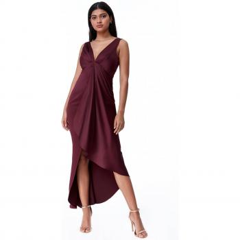 Goddiva Waterfall Satin Maxi Dress - Wine - Size 8 UK