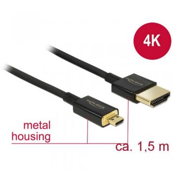 Cable HDMI 1.5 m Tipo A a Micro D, 4K 3D, Alta Velocidad con Ethernet, Conectores Dorados