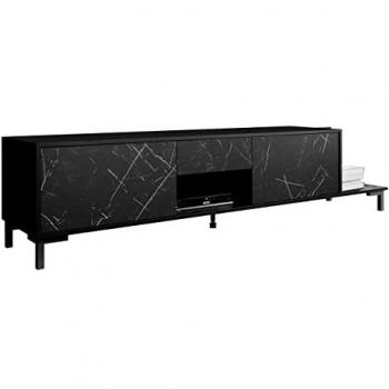 Mueble TV Charlotte 157 - Negro con Mármol Negro, 195x48x40cm, 3 Puertas