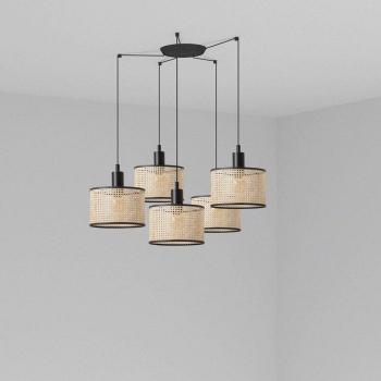 Lámpara colgante Mambo Steel negra de ratán, 5 bombillas, dimensiones ø210 cm, altura regulable hasta 500 cm