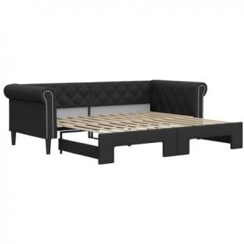 Sofá cama nido de cuero sintético negro 90x200 cm