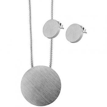 Conjunto de Collar y Pendientes Redondos de Acero Inoxidable AKZENT, Personalizable, Incluye Caja de Joyería para Dama
