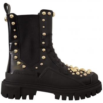 Dolce & Gabbana Black Leather Studded Combat Boots - EU36.5/US6, Chelsea Boots, female, Size: 6 1/2 US