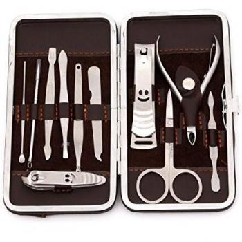 Queentools Stainless Steel 11-Piece Ergonomic Grooming Set with Nail Clippers and Tweezers