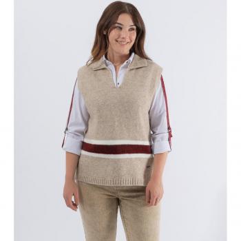 October Chaleco de mujer de punto con cuello solapa y raya posicional