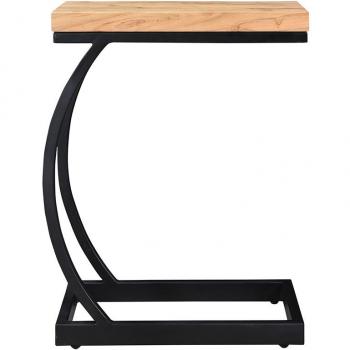 Mesa auxiliar Miliboo en acacia y metal negro BREAK, características: estructura de metal negro, superficie de acacia natural, diseño moderno y minimalista, ideal para salones o espacios pequeños, fácil de limpiar y mantener