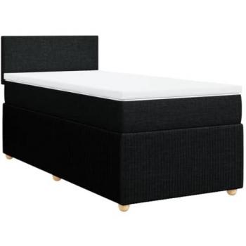 Bastidor de cama box spring con colchón en tela negra 90x190 cm