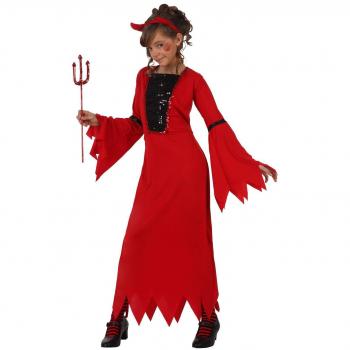 Disfraz Infantil de Demonio Rojo para Niña con Vestido y Cuernos (10-12 Años)