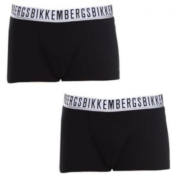 Bikkembergs Men's Pack of 2 Essential Black Boxers with Anatomical Front - Size Large