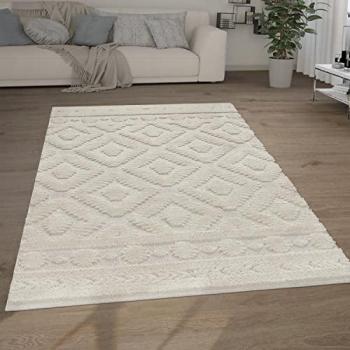 Alfombra Salón Pelo Largo Shaggy Efecto 3D Étnica Boho Vintage Suave 230x330 cm Color Crema 8