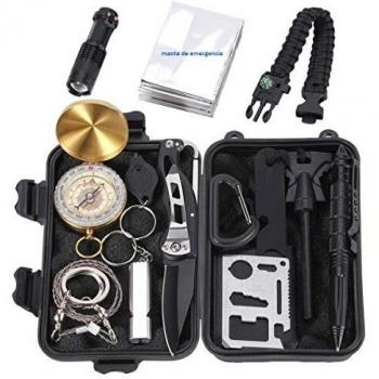 Homvik Kits de Supervivencia 14 en 1 multifuncional Kits Tácticos con Navaja Linterna Manta de Emergencia y Pulsera de Paracord para Acampada Senderismo Excursión Montañismo Viaje al Aire Libre