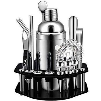 Juego de Coctelera,Set de Coctelería de 19 Piezas con Soporte Giratorio de PantallaOctogonal,SS304 Kit de Barman Premium de Acero Inoxidable para Hogar, Bar, Fiesta, Elección de Regalo Perfecta