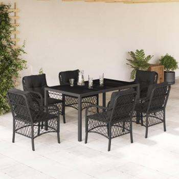 Set de almuerzo de jardín 7 piezas negro con almohadas de Polyrattan