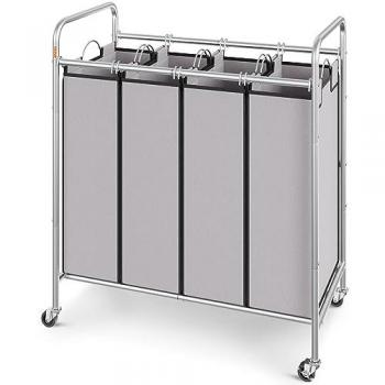 Heavy Duty 3-Section Laundry Sorter Cart with Lockable Wheels