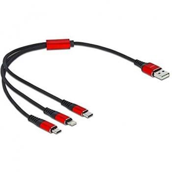Cable de carga USB 3 en 1 DeLock 0,3 m - Tipo A a Lightning y 2 x Tipo C
