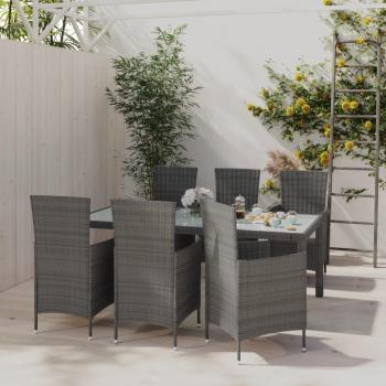 Set de comedor de jardín 7 pzas con cojines de ratán sintético gris