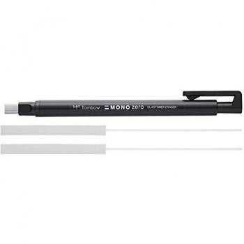 Tombow Mono zero Borrador de precisión con punta cuadrada, recargable, 2,5 x 5 mm, color negro + 2 gomas de borrar de recambio