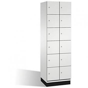 Armario de Compartimentos Bajo Llave Cambio C+P, 2 Departamentos, Color Gris Claro, Puertas de Acero, Ancho 600 mm, 12 Compartimentos