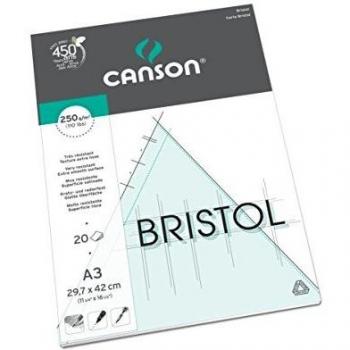 Bloc Encolado, A3, 20 Hojas, Canson Bristol Satinado 250g