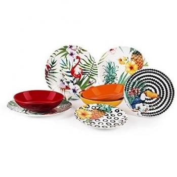 Excelsa Tropical Chic Servicio de platos 18 piezas, porcelana, multicolor