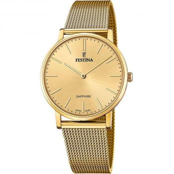 Reloj Festina F20022/2 Swiss Made para Hombre con Caja de Acero Inoxidable 316L Dorado y Esfera Beige