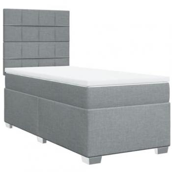 Cama Box Spring con colchón Tela Gris Claro 90x200 cm