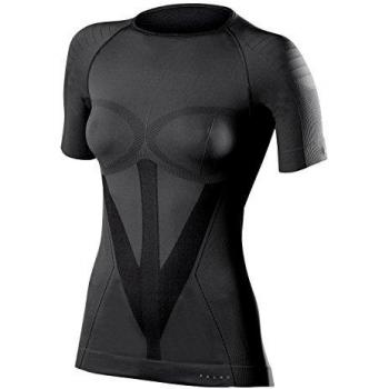 Falke Women's Warm Round Neck Short Sleeve Base Layer Top - Black, Quick Dry Functional Yarn, XS