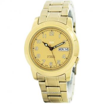 Seiko 5 Automatic Men's Watch with 21 Jewels, Japan Made, Gold Finish SNKK38