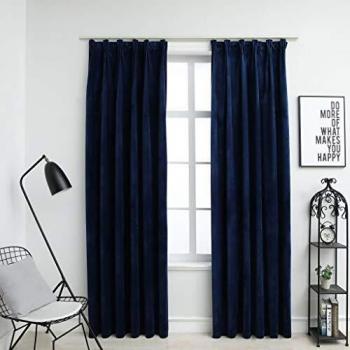 vidaXL Cortinas opacas ganchos 2 pzas terciopelo azul oscuro 140x175cm