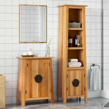 Conjunto de muebles de baño 2 piezas de madera maciza de pino marrón