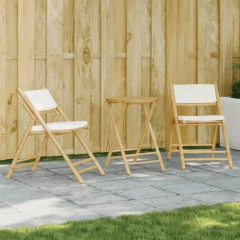 vidaXL 3 Piece Folding Bistro Set with Cream White Cushions Bamboo