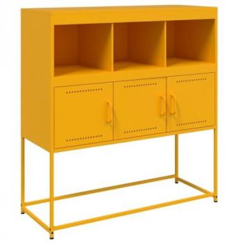 Aparador de acero amarillo mostaza 100,5x39x107 cm, armario auxiliar, mueble de almacenaje de cocina, armario de pasillo, aparador de comedor