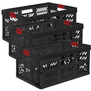 Set de Cajas Plegables Keeeper 3x45L - 54x37x28 cm - Grafito y Rojo - Polipropileno