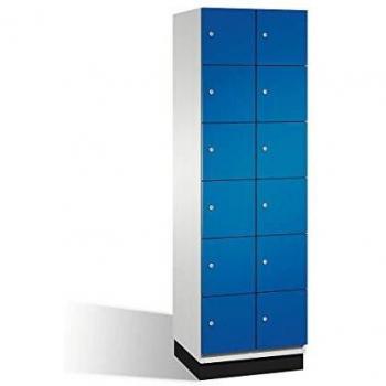 Armario de Compartimentos Bajo Llave Cambio C+P, 6 Taquillas, 2 Abteil, Acero Galvanizado, Color Gris Claro y Azul Enziano, Dimensiones: Ancho 600 mm
