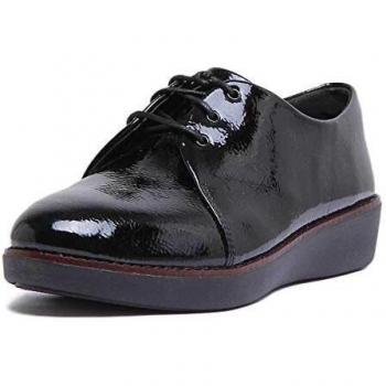 FitFlop™ Derby Mujeres Casual Charol Encaje Zapatos 6.5 UK/ 40 EU Black Crinkle Patent