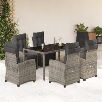 7-Piece Grey Poly Rattan Garden Dining Set with Cushions