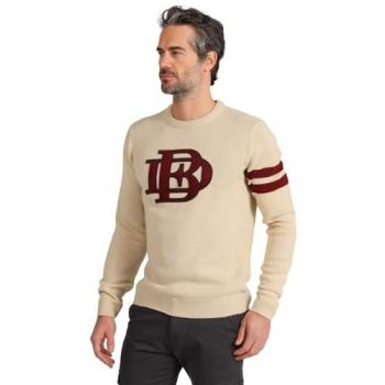 Jersey Casual de Manga Larga para Hombre Bendorff con Cuello Caja y Parche Chenille BDF Blanco Roto (3XL)