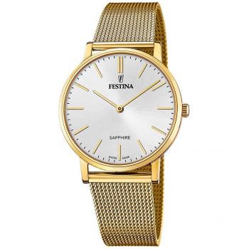 Reloj Festina F20022/1 Swiss Made para Hombre con Caja de Acero Inoxidable 316L Dorado y Esfera Blanca