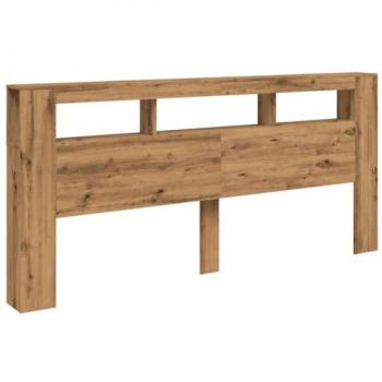 Cabecero LED Madera Ingeniería Roble Artisan 220x18,5x103,5 cm, cabecero, cabezal de cama, cabecero con estantes