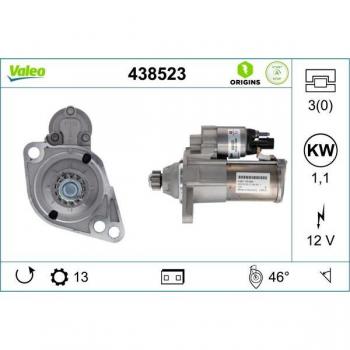 Motor de Arranque Valeo 438523 - Tipo: Motor de arranque; Marca: Valeo; Modelo: 438523