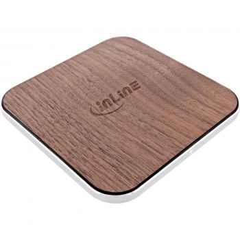 Cargador Inalámbrico Rápido de Madera Qi 15W con USB-C para Smartphone y Tableta